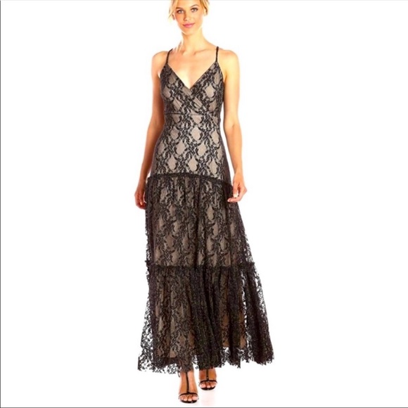 Taylor Dresses & Skirts - Taylor NWT Lace Halter Maxi Dress Women's Black Lined Nude Size 12